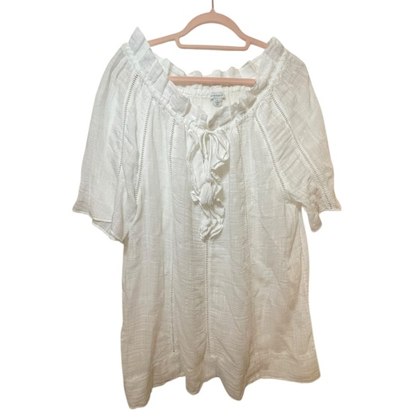 Sundance boho peasant top sheer ruffles keyhole tie large white - Picture 1 of 9